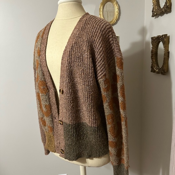 Mystree Patchwork Leopard Cardigan Sweater - Picture 2 of 5
